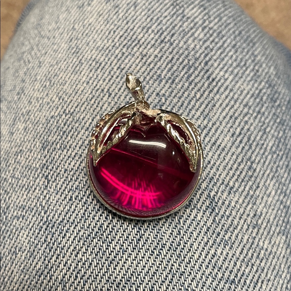 Vintage Sarah Coventry Silver and Red/pink Apple Pendant- like new